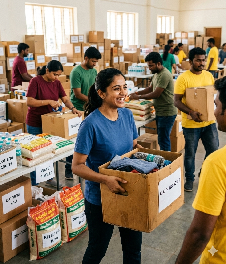 Volunteers working together